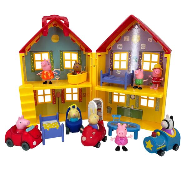 Peppa Pig Big Family House Playset Case Figures Furniture Cars Accessories Lot - Picture 1 of 14